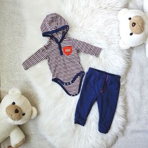Dapper Dude 2 Piece Set Striped Football Hooded One Piece with Navy Sweatpants